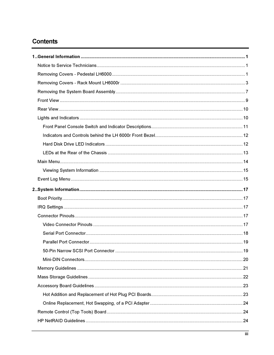 HP LH 6000 manual Contents 