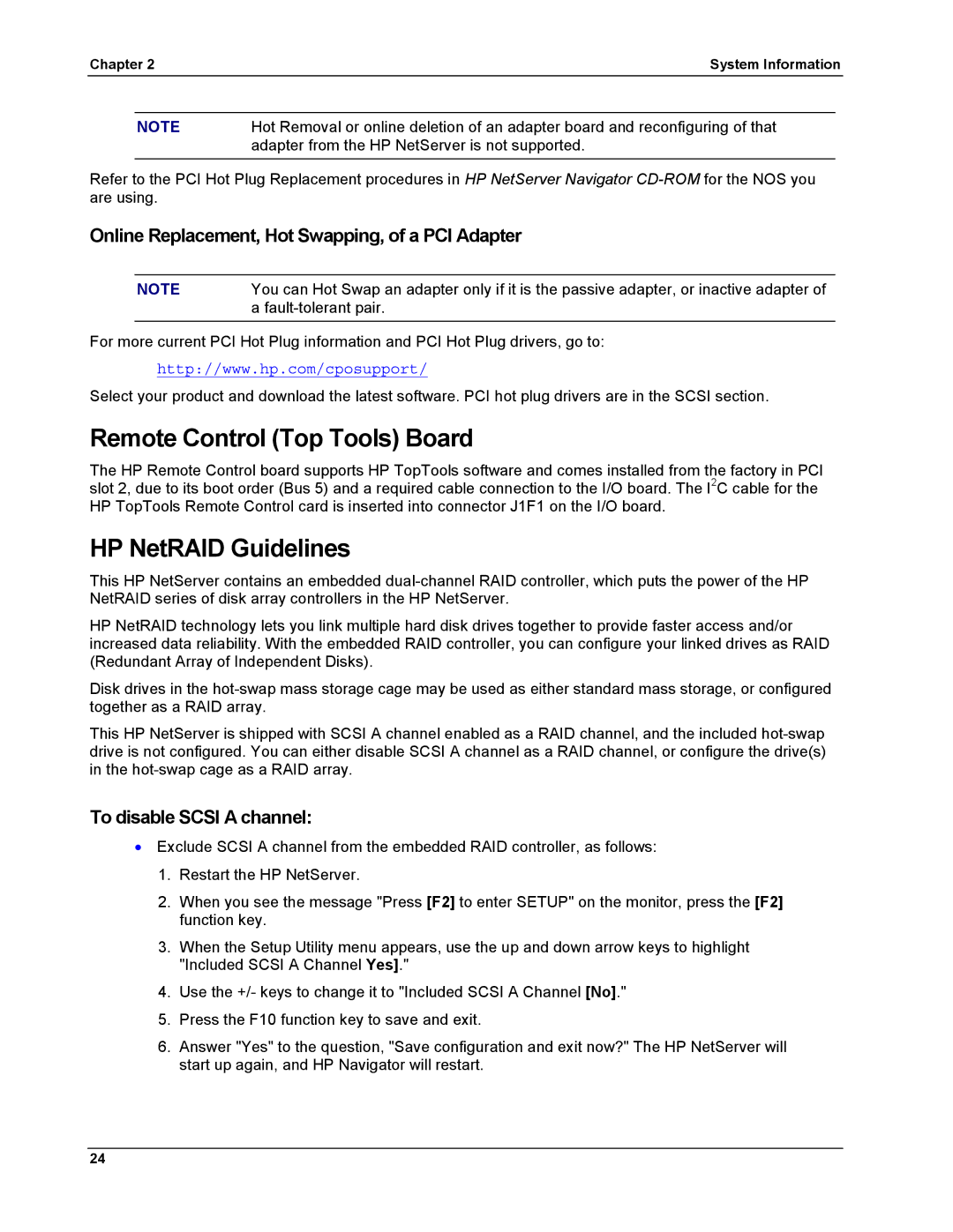 HP LH 6000 manual Remote Control Top Tools Board, HP NetRAID Guidelines, Online Replacement, Hot Swapping, of a PCI Adapter 