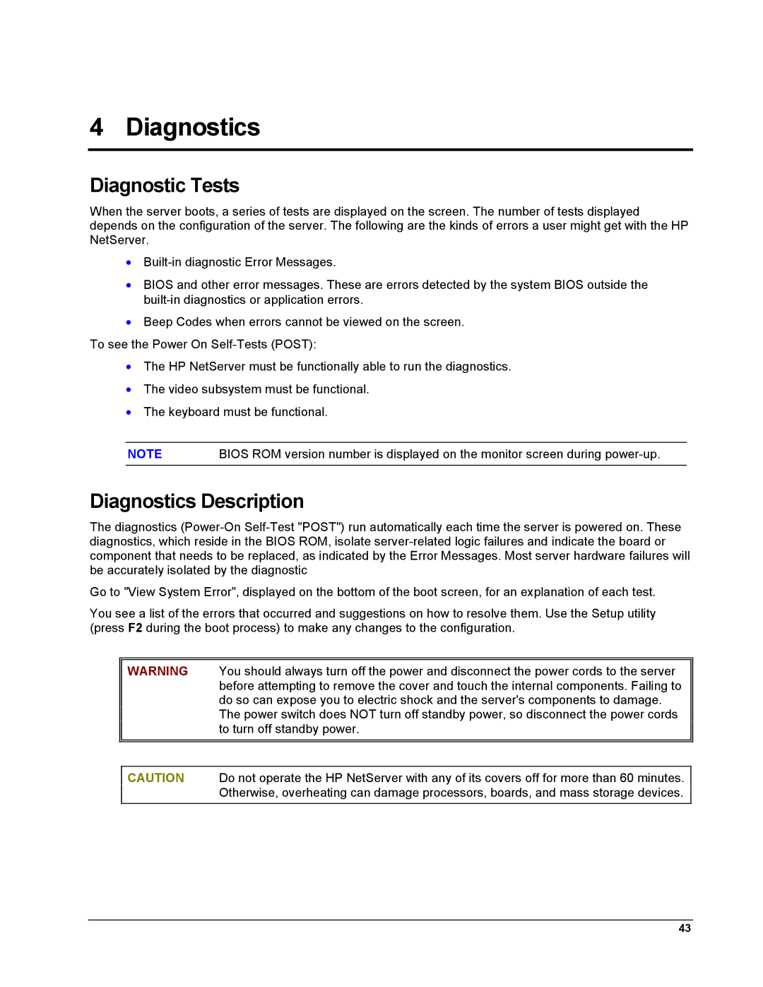 HP LH 6000 manual Diagnostic Tests, Diagnostics Description 