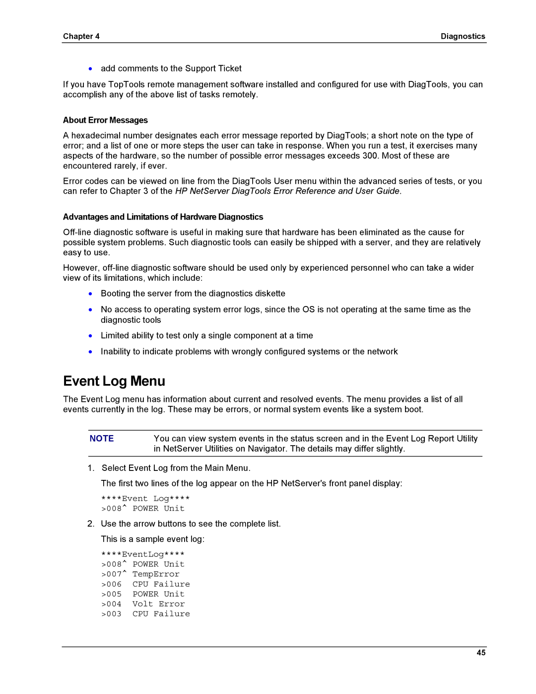 HP LH 6000 manual About Error Messages, Advantages and Limitations of Hardware Diagnostics 