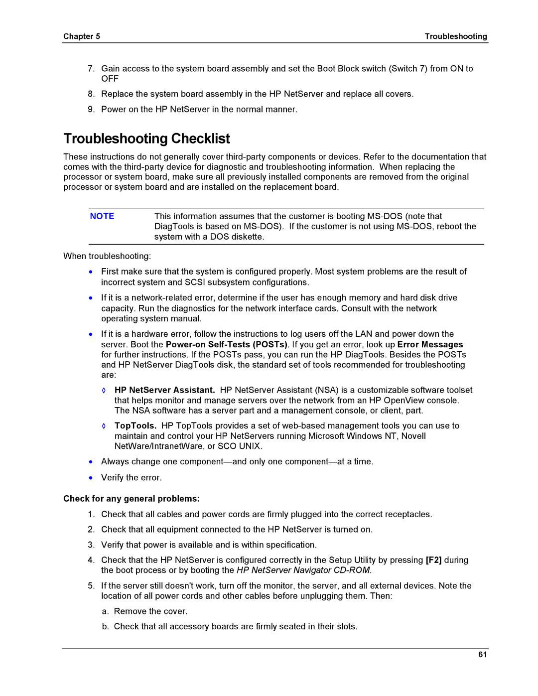 HP LH 6000 manual Troubleshooting Checklist, Check for any general problems 