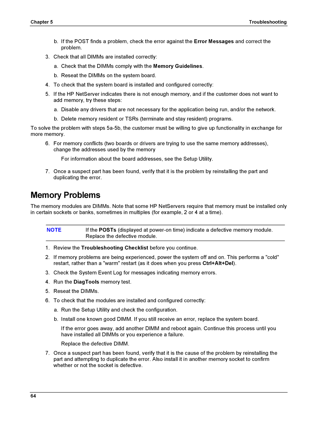 HP LH 6000 manual Memory Problems 