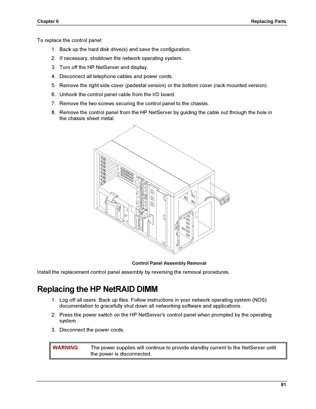 HP LH 6000 manual Replacing the HP NetRAID Dimm 