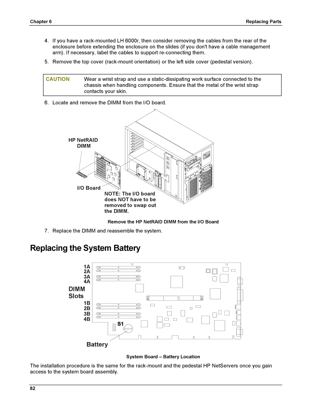 HP LH 6000 manual Replacing the System Battery, Dimm 