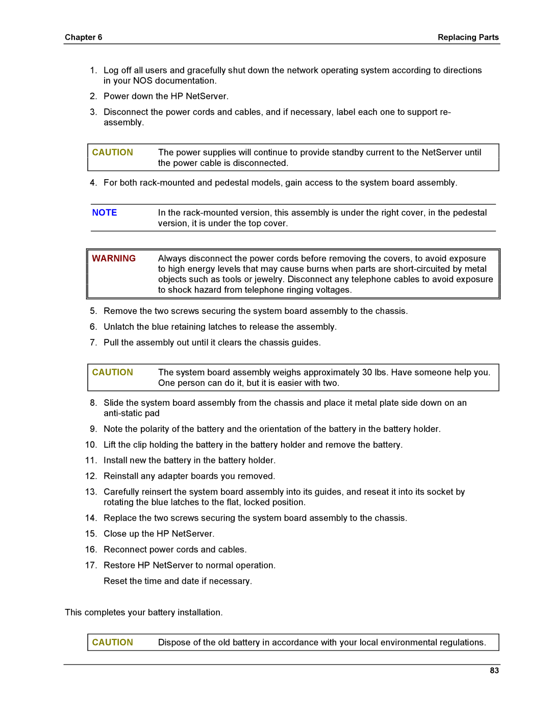 HP LH 6000 manual Chapter Replacing Parts 