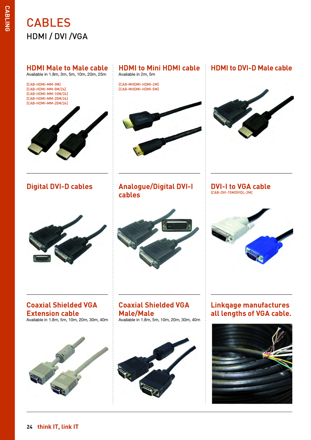 HP Linkqage KVM manual Cables, Hdmi / DVI /VGA 