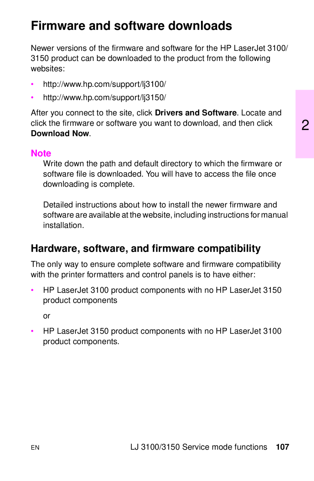 HP LJ 2100M, LJ 4000TN, LJ 2100TN, LJ 1100SE Firmware and software downloads, Hardware, software, and firmware compatibility 