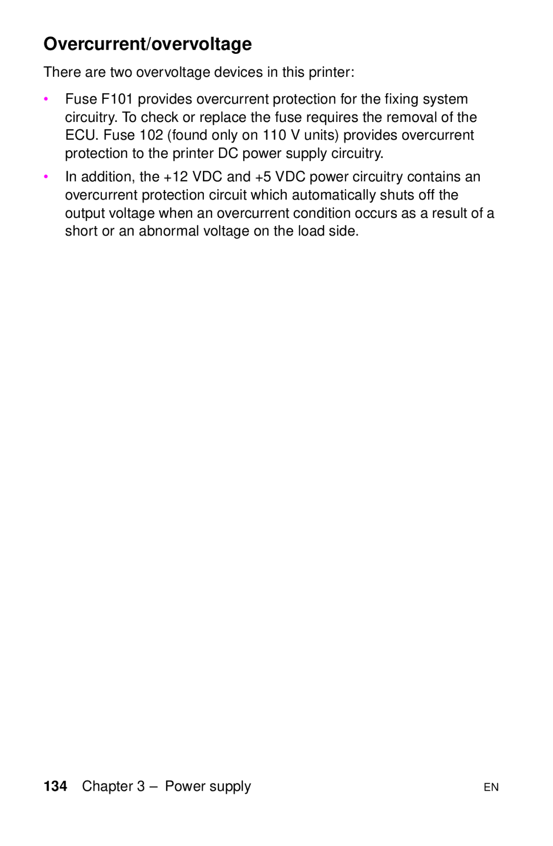 HP LJ 2100M, LJ 4000TN, LJ 2100TN, LJ 1100AXI, LJ 1100SE, LJ 1100ASE manual Overcurrent/overvoltage 