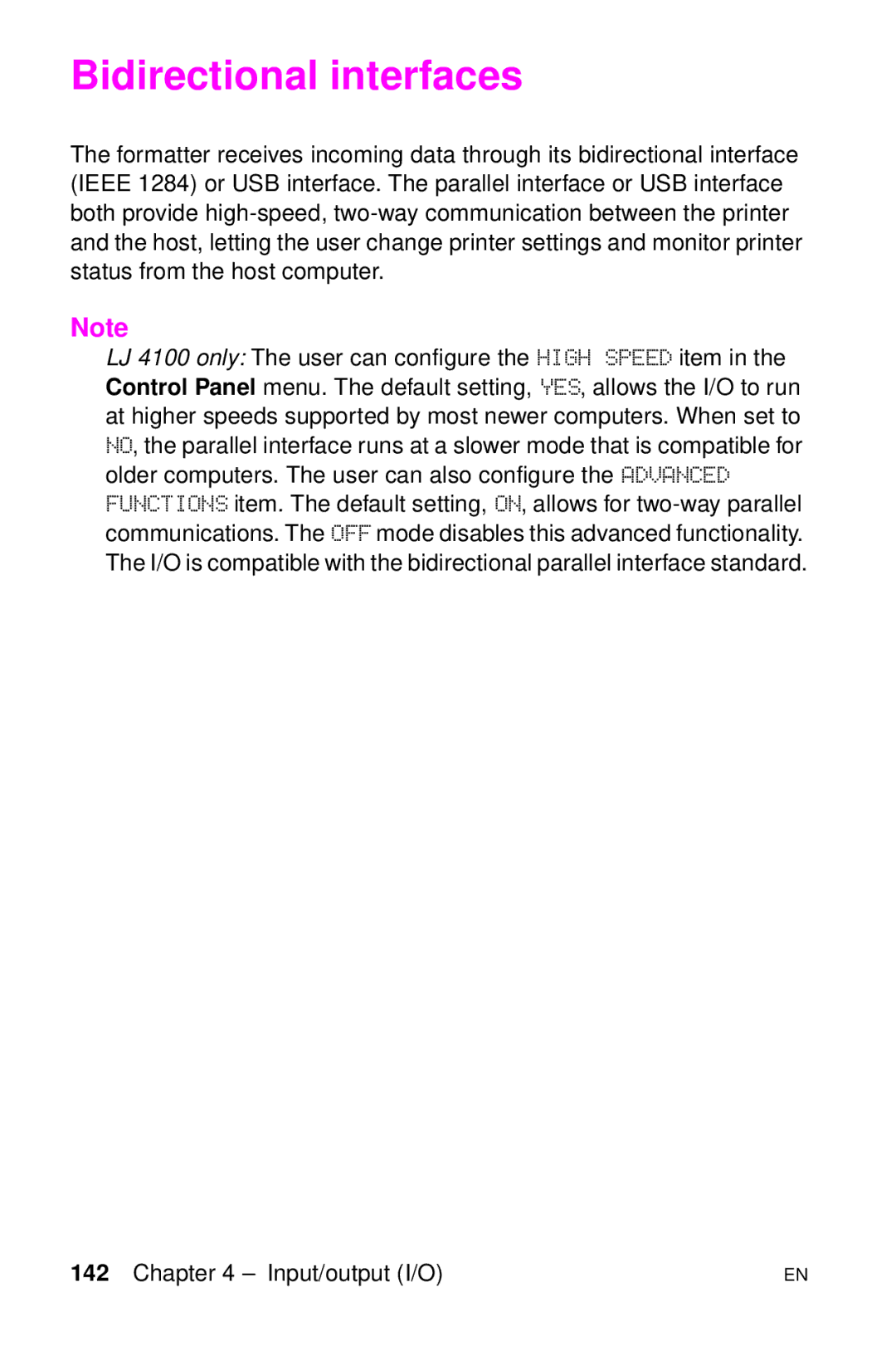 HP LJ 4000TN, LJ 2100M, LJ 2100TN, LJ 1100AXI, LJ 1100SE, LJ 1100ASE manual Bidirectional interfaces 