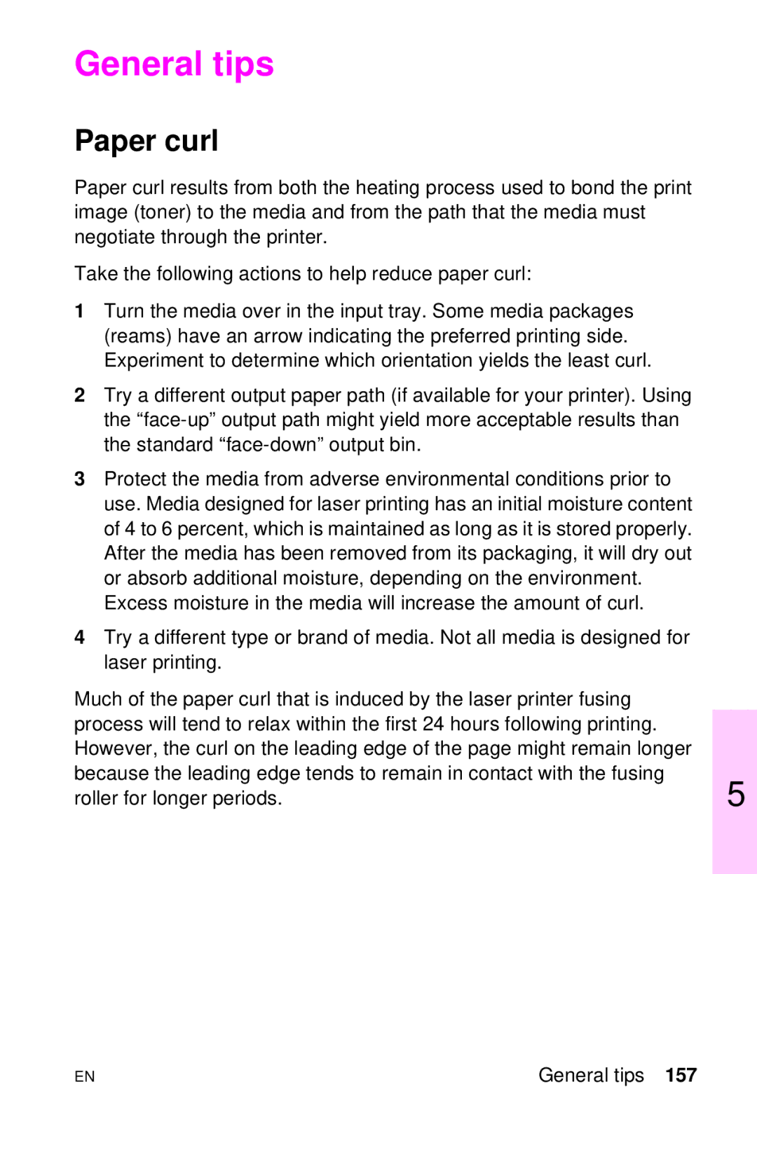 HP LJ 1100SE, LJ 4000TN, LJ 2100M, LJ 2100TN, LJ 1100AXI, LJ 1100ASE manual General tips, Paper curl 