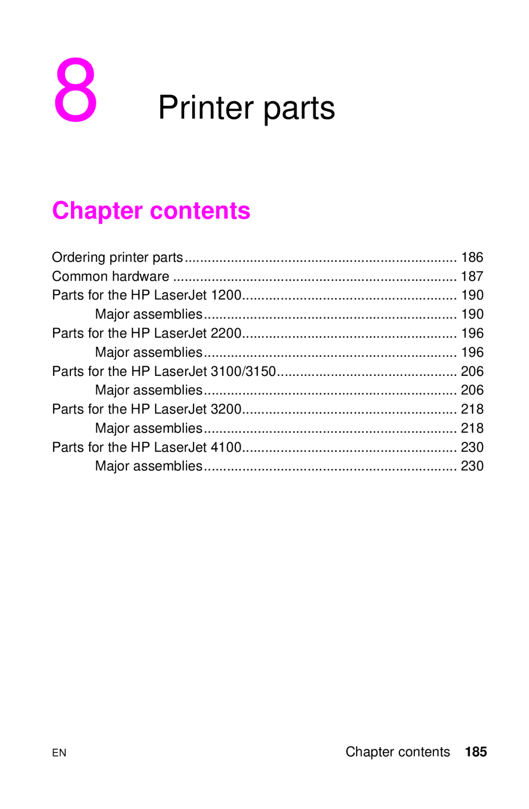 HP LJ 1100ASE, LJ 4000TN, LJ 2100M, LJ 2100TN, LJ 1100AXI, LJ 1100SE manual Printer parts 