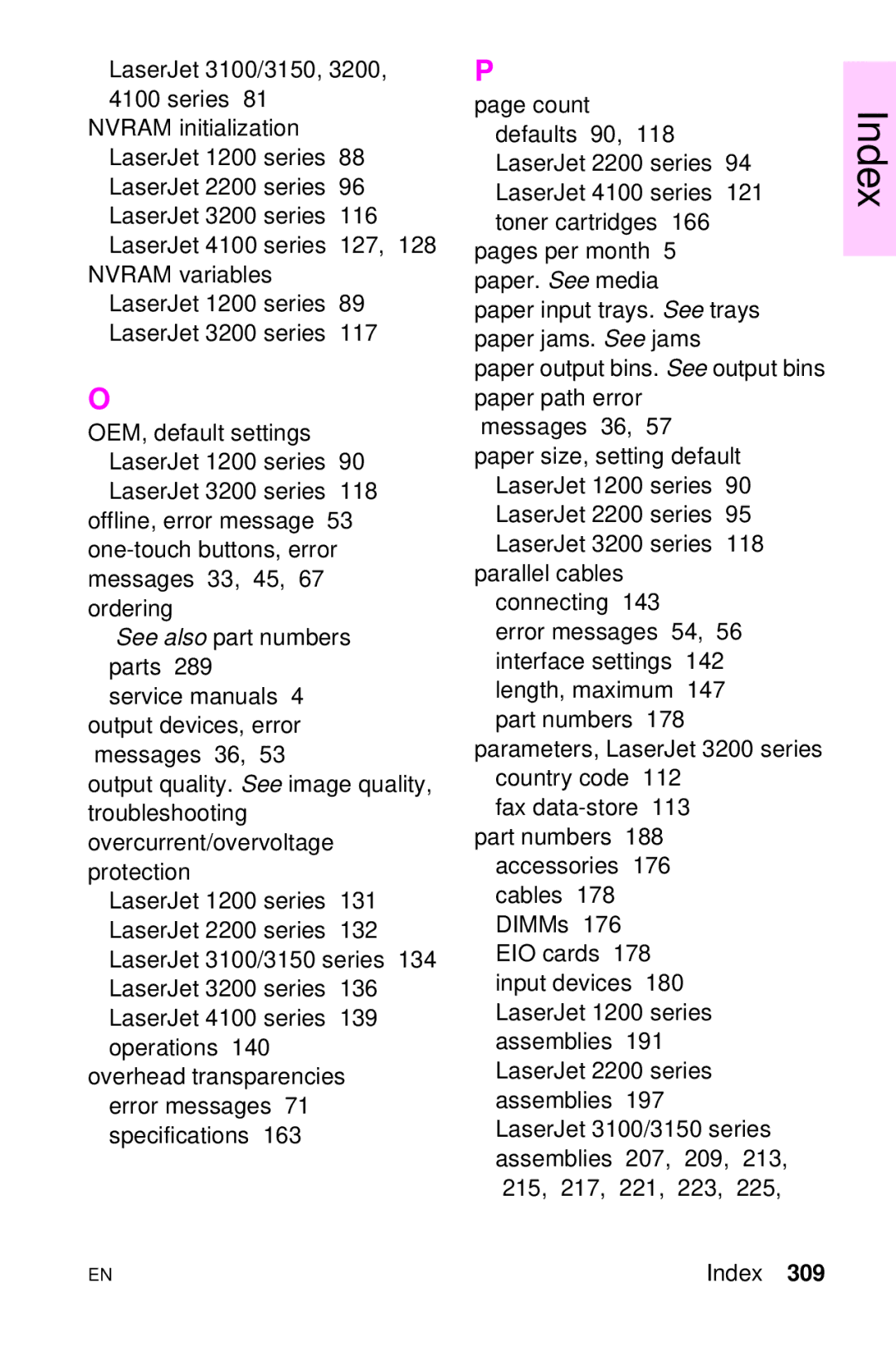 HP LJ 1100AXI, LJ 4000TN, LJ 2100M, LJ 2100TN, LJ 1100SE, LJ 1100ASE manual See also part numbers parts 