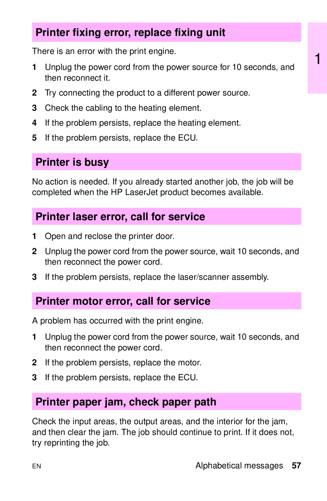 HP LJ 1100AXI, LJ 4000TN Printer fixing error, replace fixing unit, Printer is busy, Printer laser error, call for service 