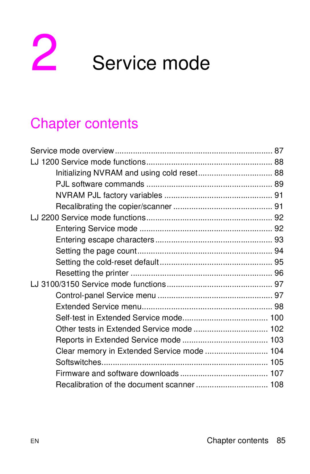 HP LJ 1100SE, LJ 4000TN, LJ 2100M, LJ 2100TN, LJ 1100AXI, LJ 1100ASE manual Service mode 