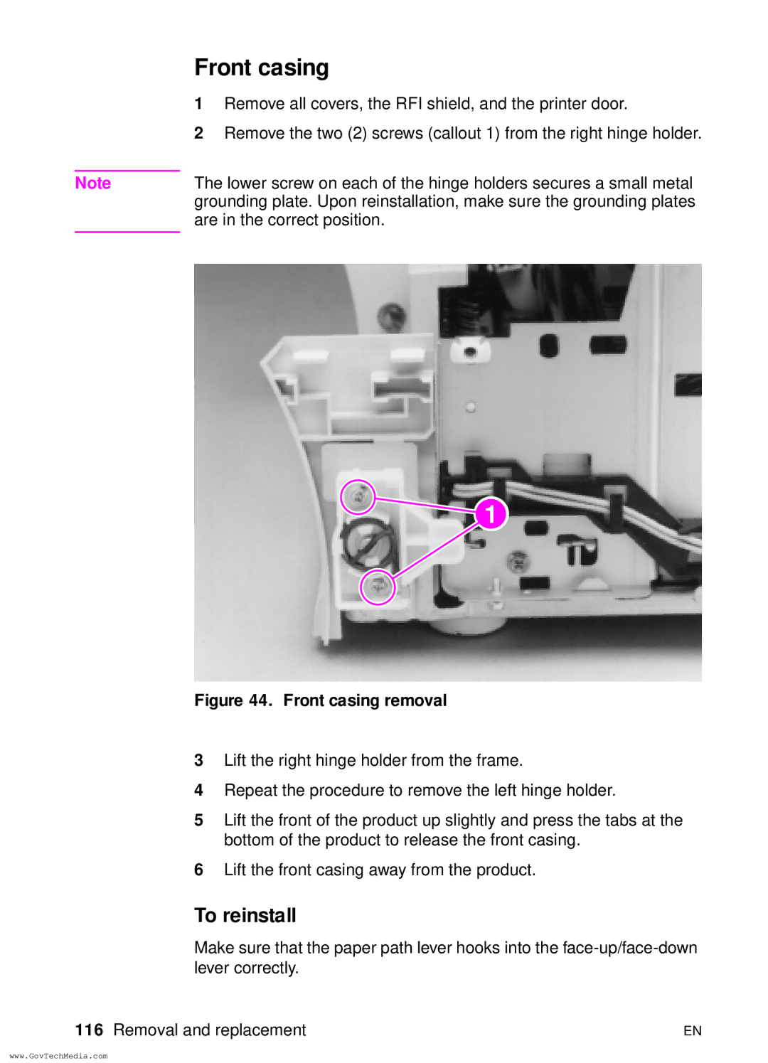 HP LJ3150, LJ3100 manual Front casing removal 