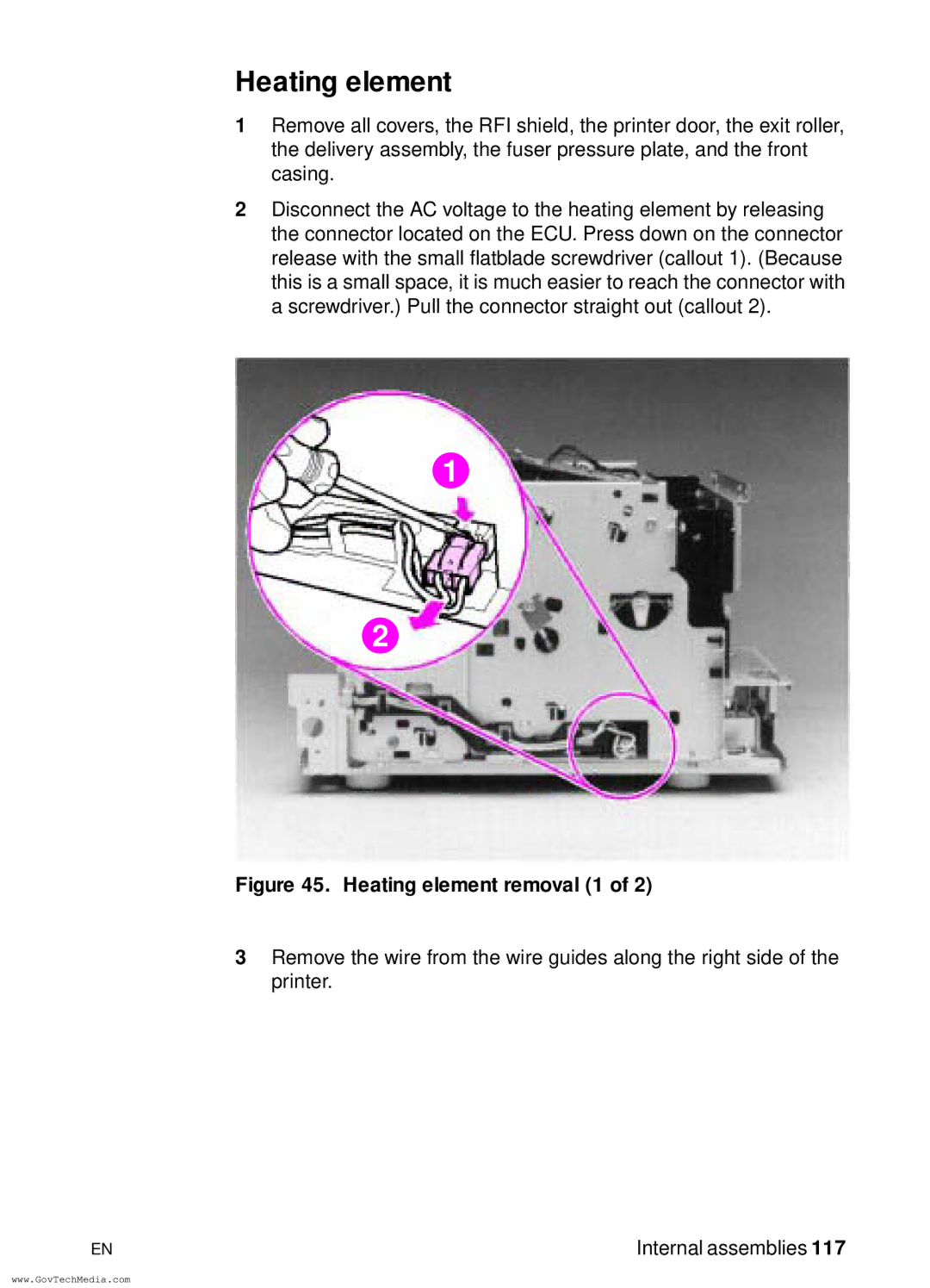 HP LJ3100, LJ3150 manual Heating element removal 1 