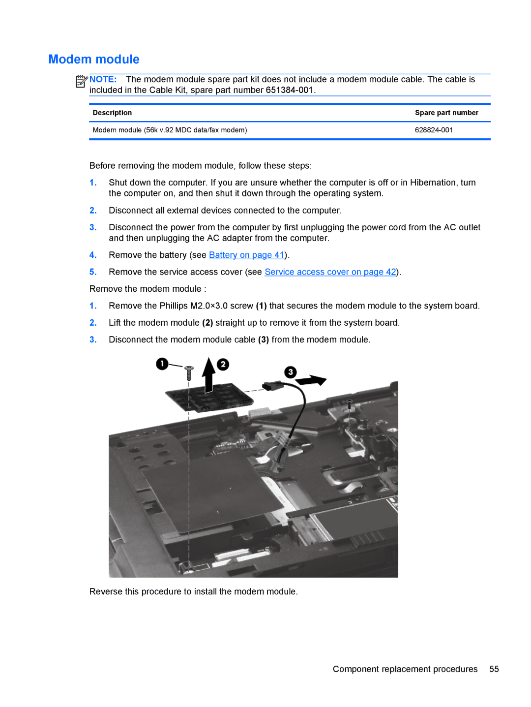 HP LJ461UT manual Modem module 