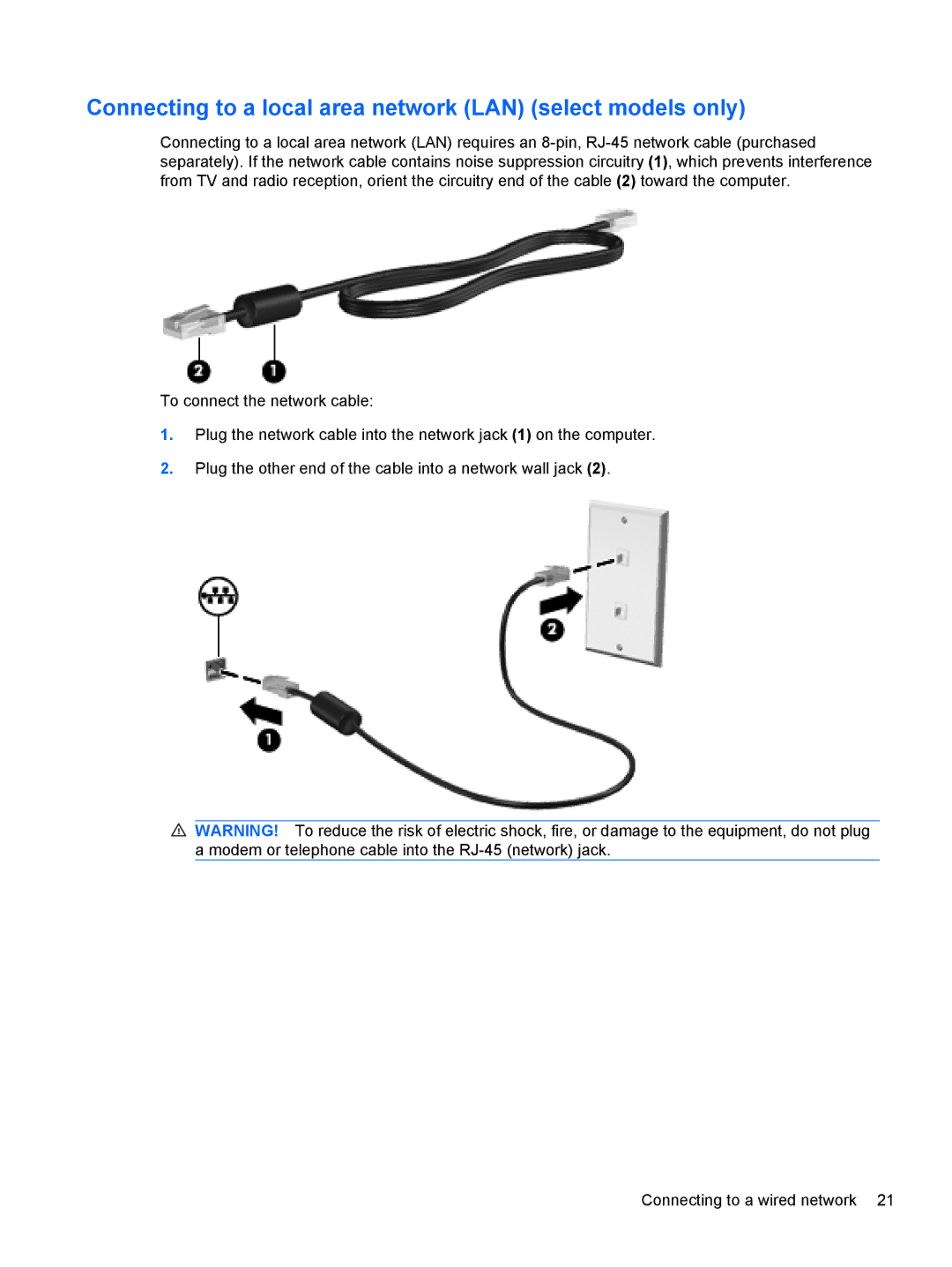 HP LJ475UT manual Connecting to a local area network LAN select models only 