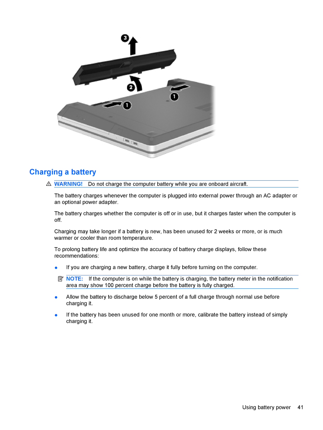 HP LJ475UT manual Charging a battery 