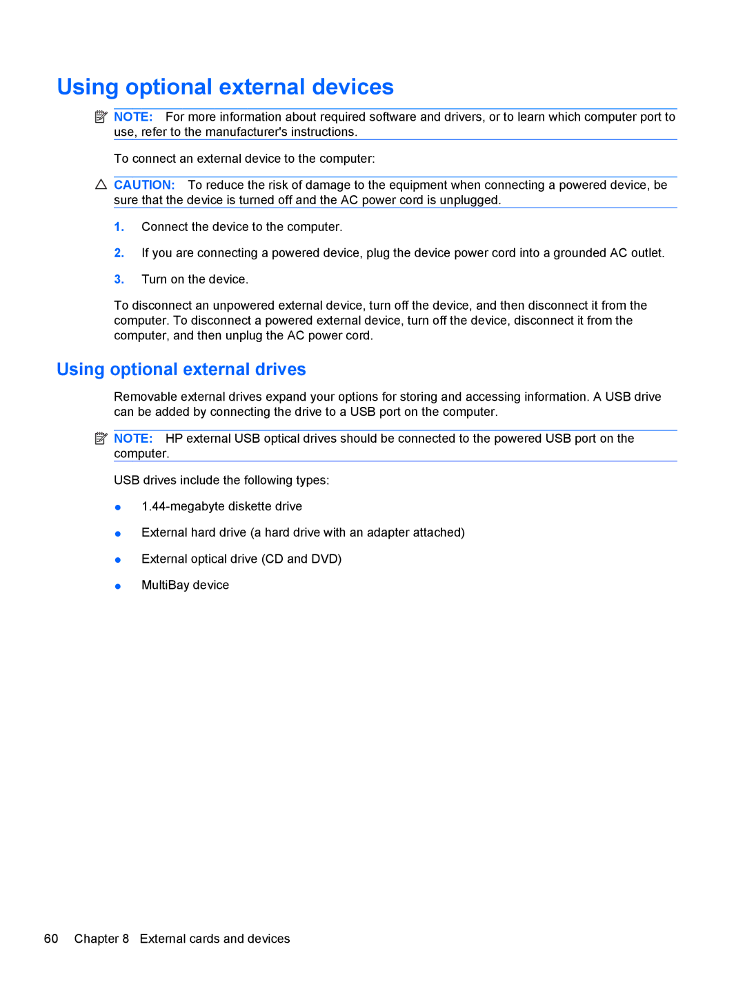 HP LJ475UT manual Using optional external devices, Using optional external drives 