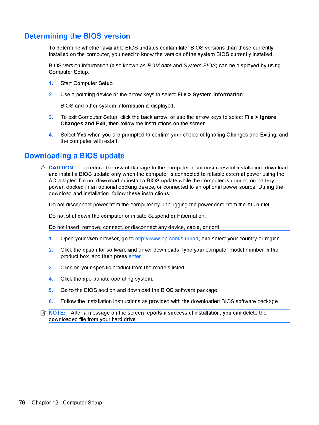 HP LJ475UT manual Determining the Bios version, Downloading a Bios update 