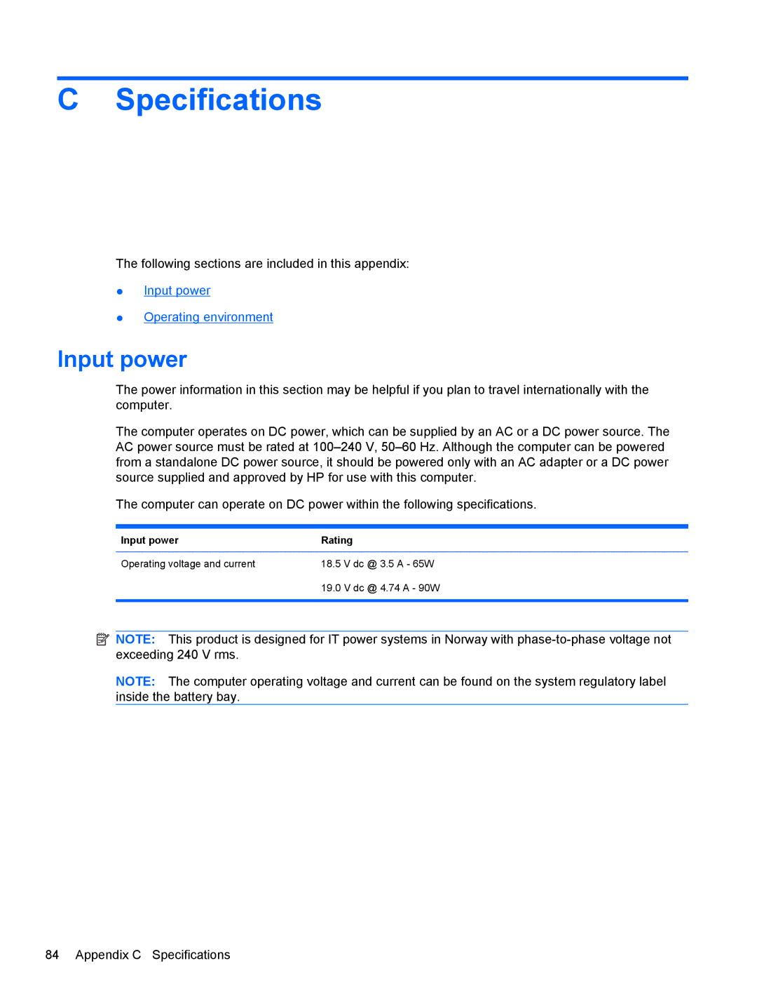 HP LJ475UT manual Specifications, Input power 