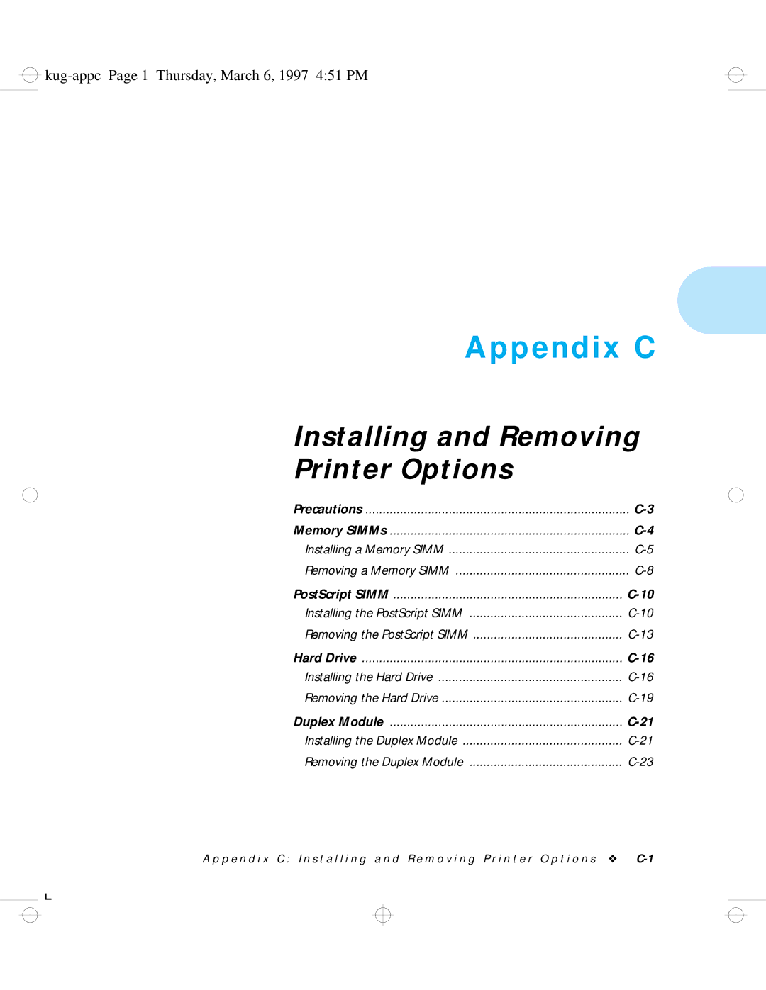 HP LN17 manual Appendix C, Kug-appc Page 1 Thursday, March 6, 1997 451 PM 