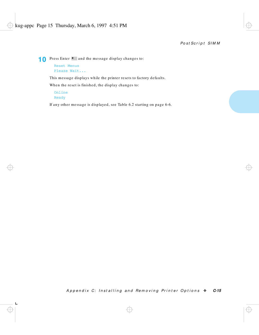 HP LN17 manual Kug-appc Page 15 Thursday, March 6, 1997 451 PM, Press Enter Message display changes to 