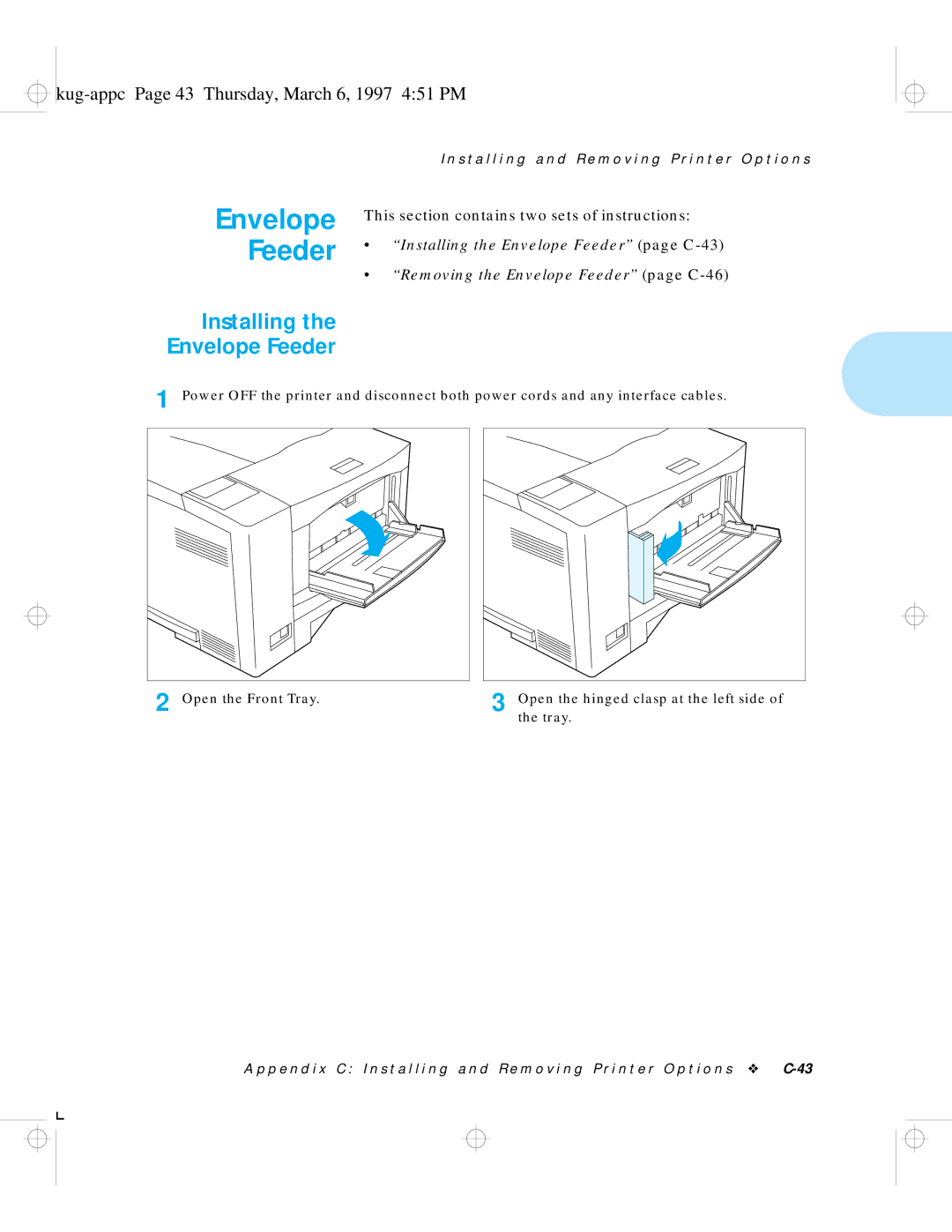 HP LN17 manual Envelope Feeder, Kug-appc Page 43 Thursday, March 6, 1997 451 PM 