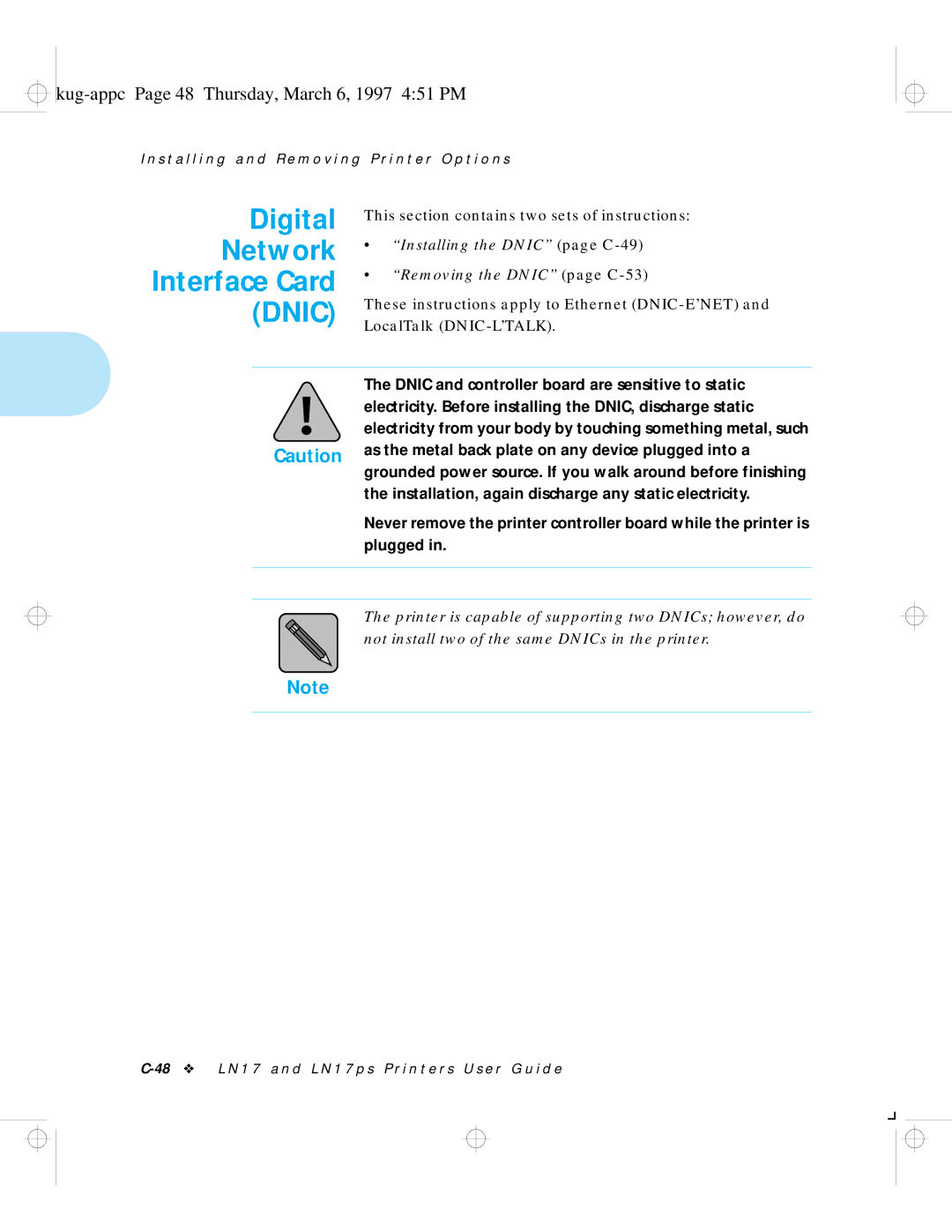 HP LN17 manual Digital Network Interface Card, Kug-appc Page 48 Thursday, March 6, 1997 451 PM 