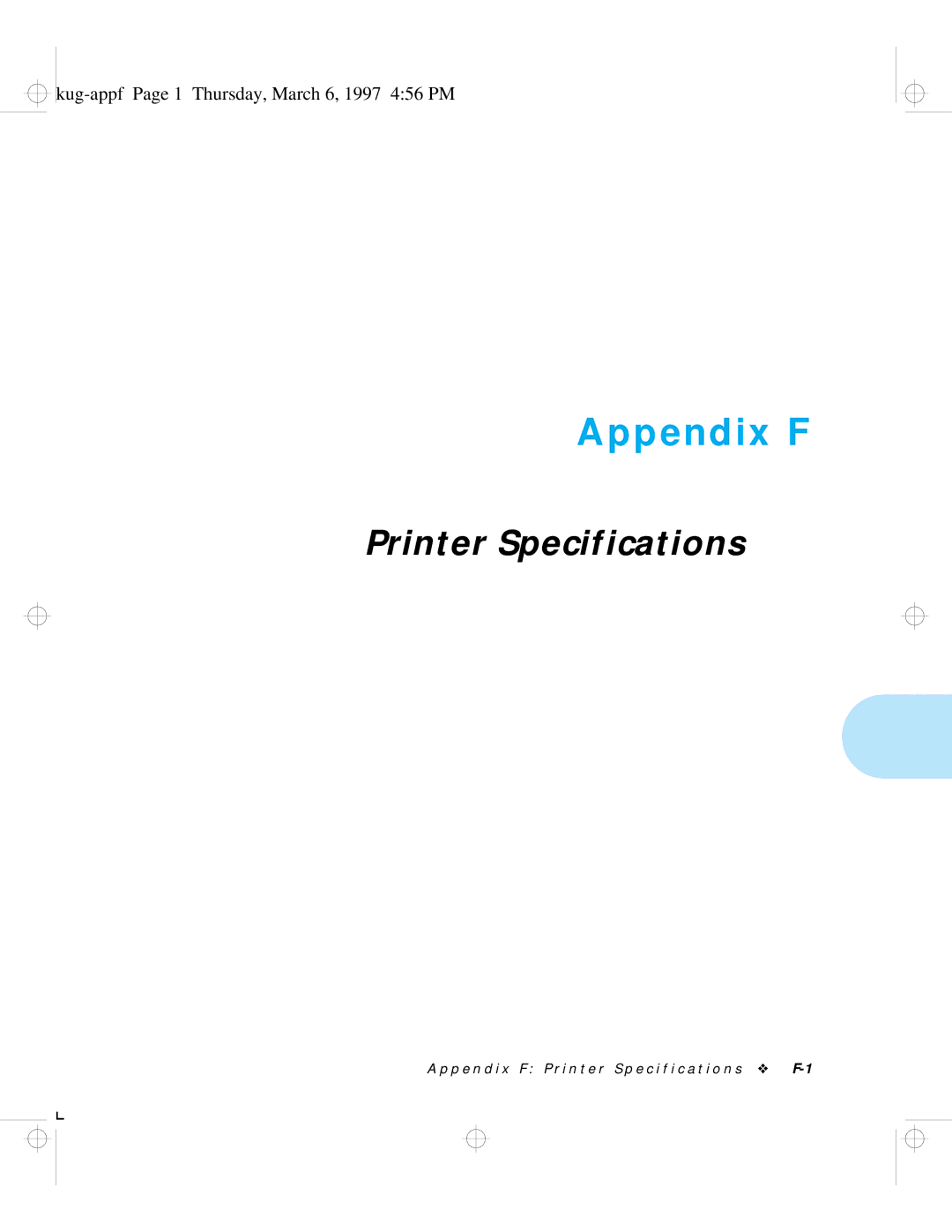 HP LN17 manual Appendix F, Kug-appf Page 1 Thursday, March 6, 1997 456 PM 