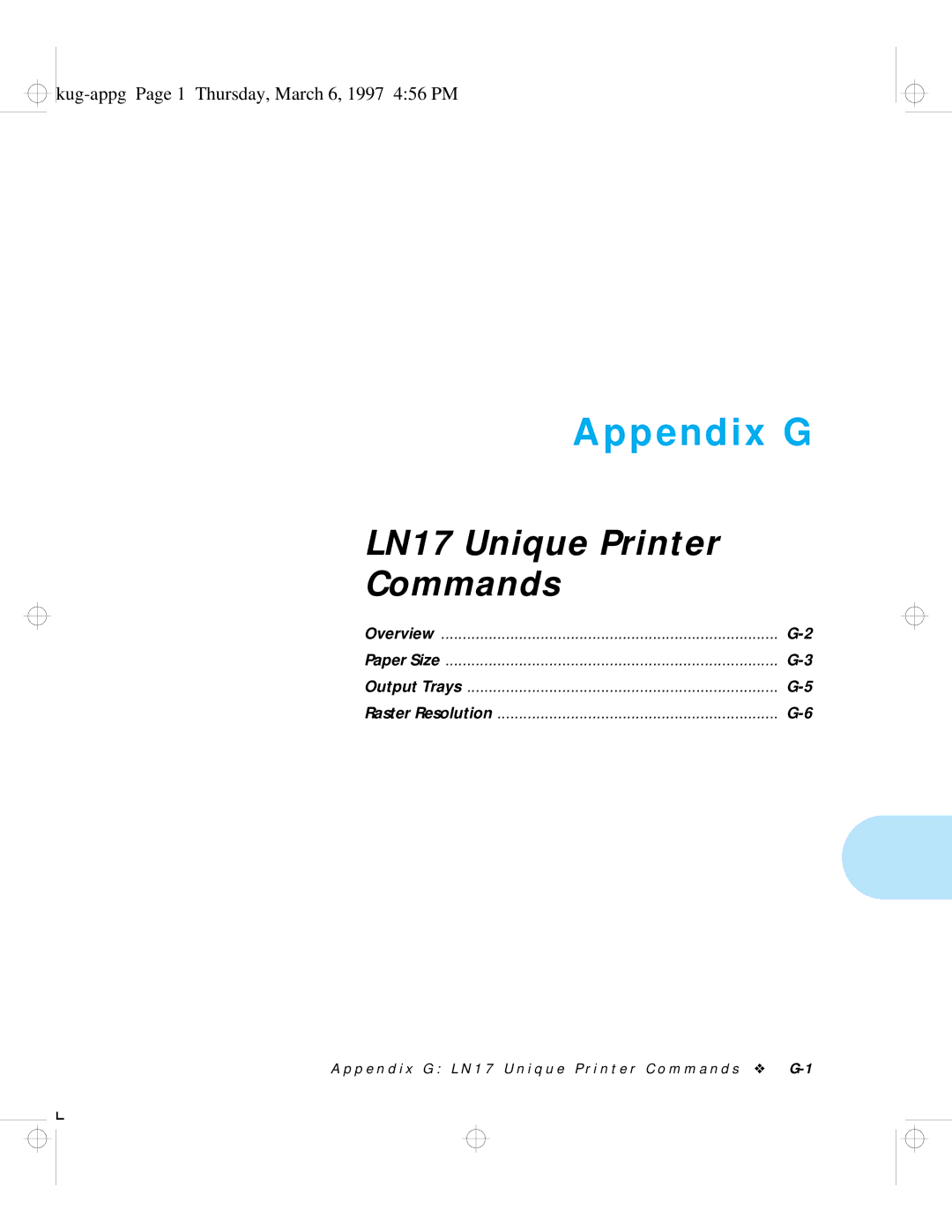 HP LN17 manual Appendix G, Kug-appg Page 1 Thursday, March 6, 1997 456 PM 