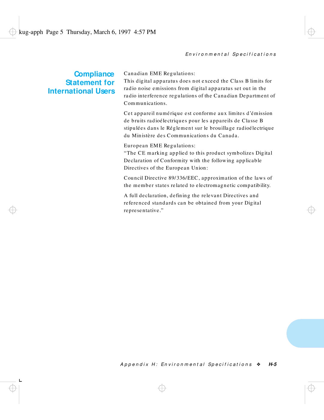 HP LN17 manual Compliance Statement for International Users, Kug-apph Page 5 Thursday, March 6, 1997 457 PM 