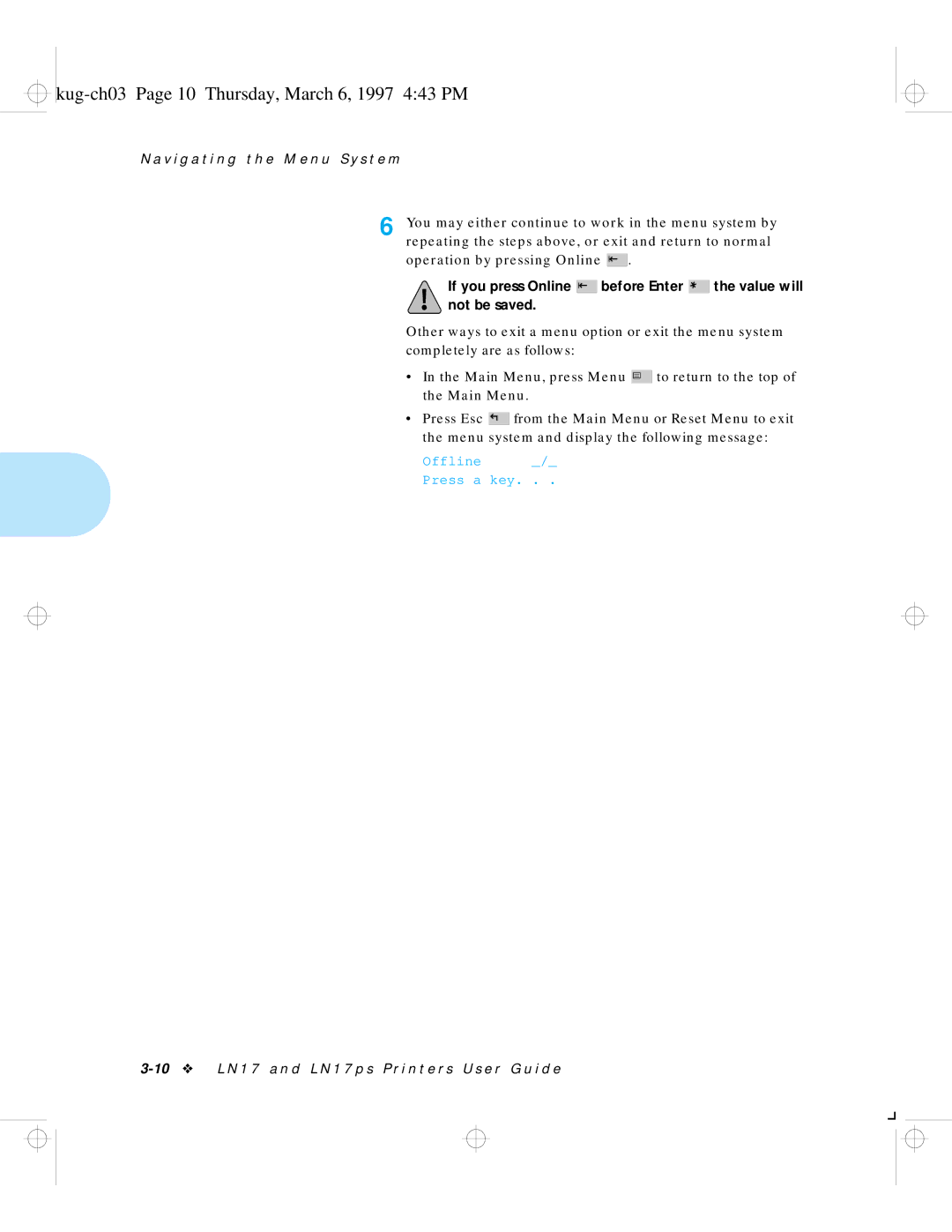 HP LN17 manual Kug-ch03 Page 10 Thursday, March 6, 1997 443 PM 