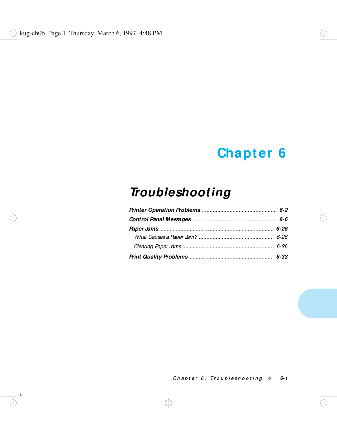 HP LN17 manual Troubleshooting, Kug-ch06 Page 1 Thursday, March 6, 1997 448 PM 