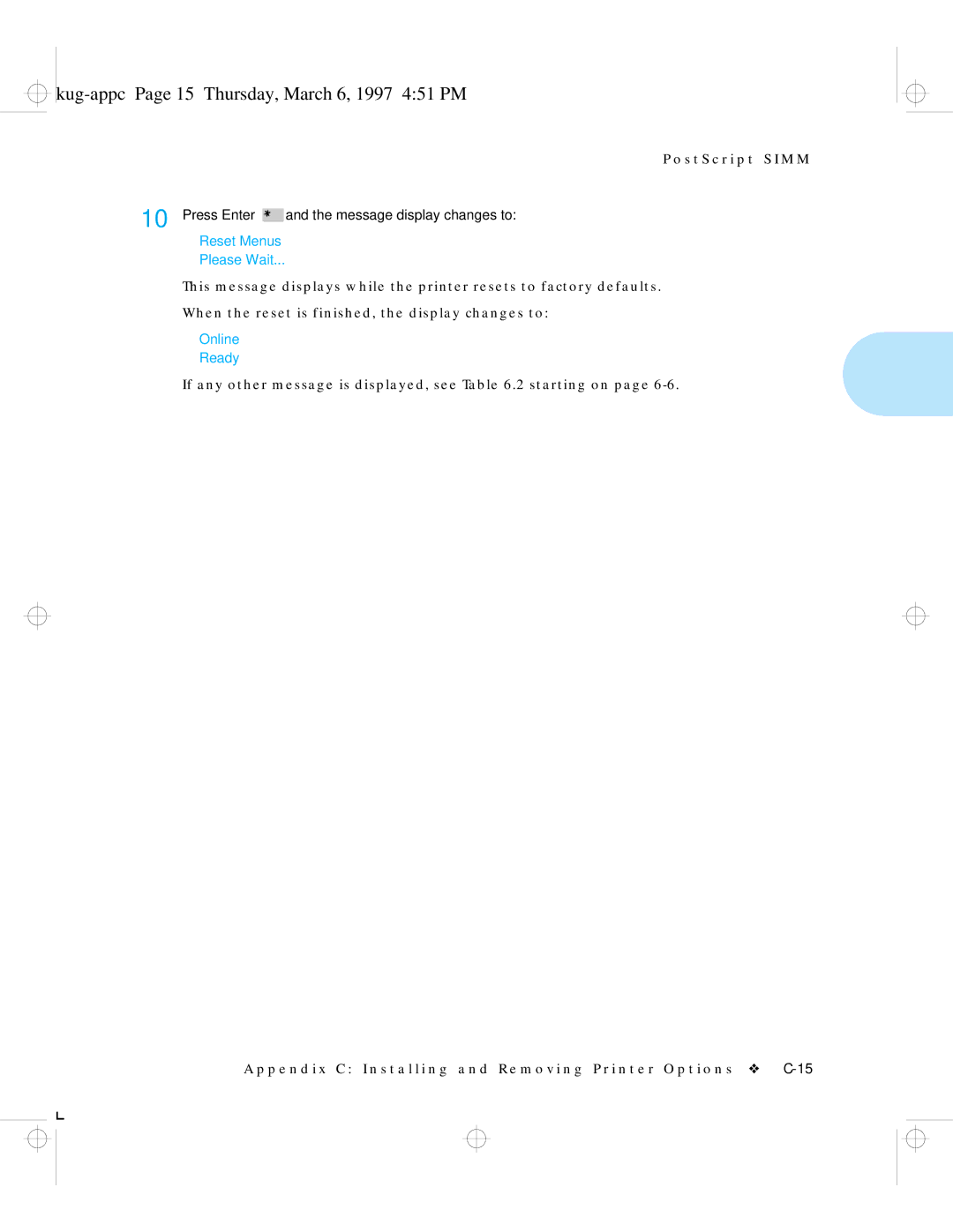 HP LN17ps manual Kug-appc Page 15 Thursday, March 6, 1997 451 PM, Press Enter Message display changes to 