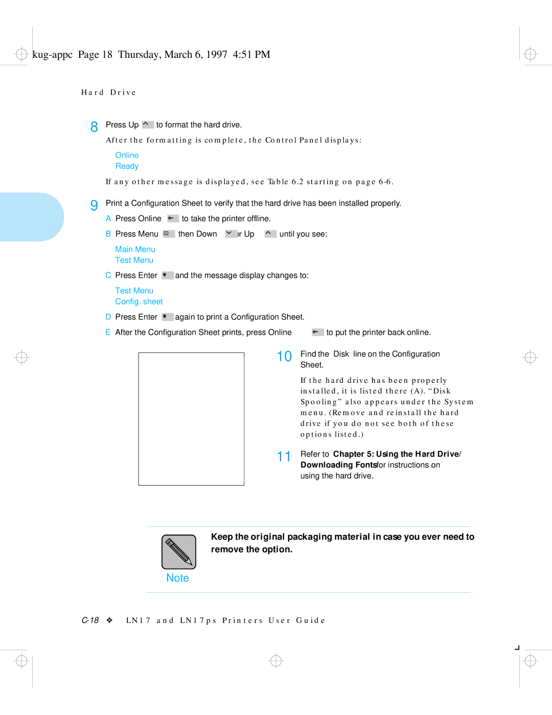 HP LN17ps manual Kug-appc Page 18 Thursday, March 6, 1997 451 PM, R d D r i v e 