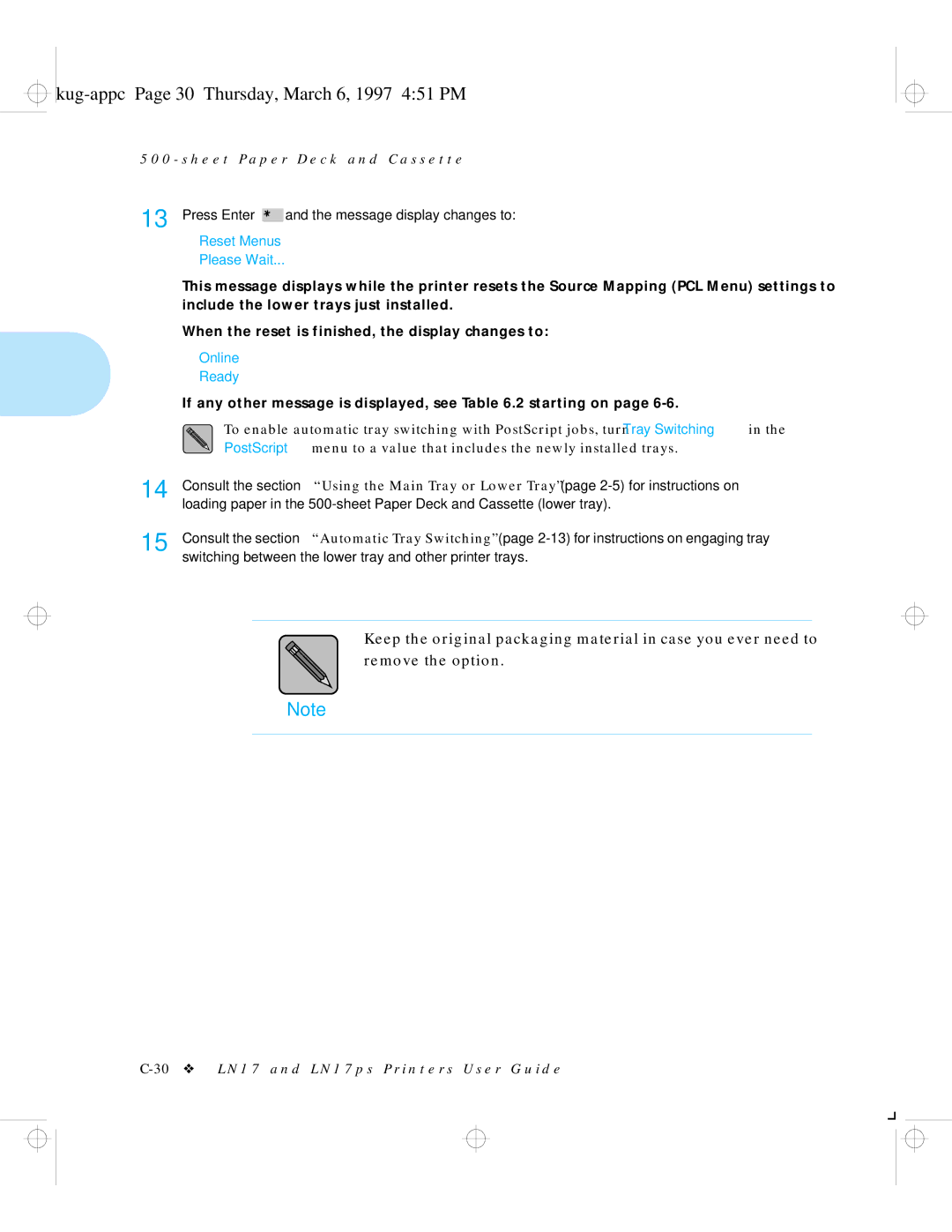 HP LN17ps manual Kug-appc Page 30 Thursday, March 6, 1997 451 PM 