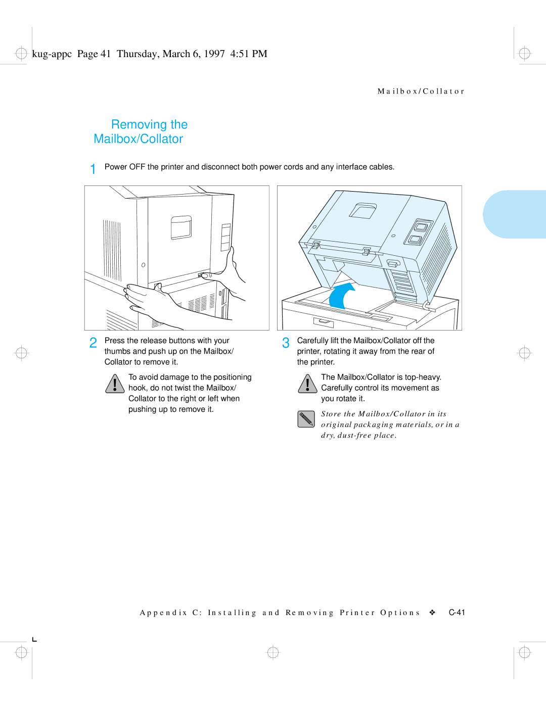 HP LN17ps manual Removing, Kug-appc Page 41 Thursday, March 6, 1997 451 PM 