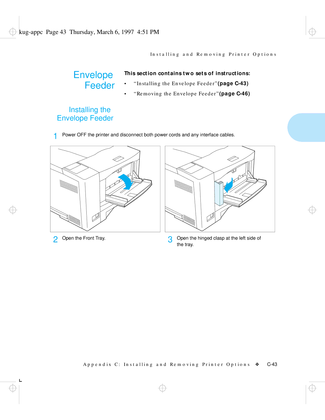 HP LN17ps manual Envelope Feeder, Kug-appc Page 43 Thursday, March 6, 1997 451 PM 