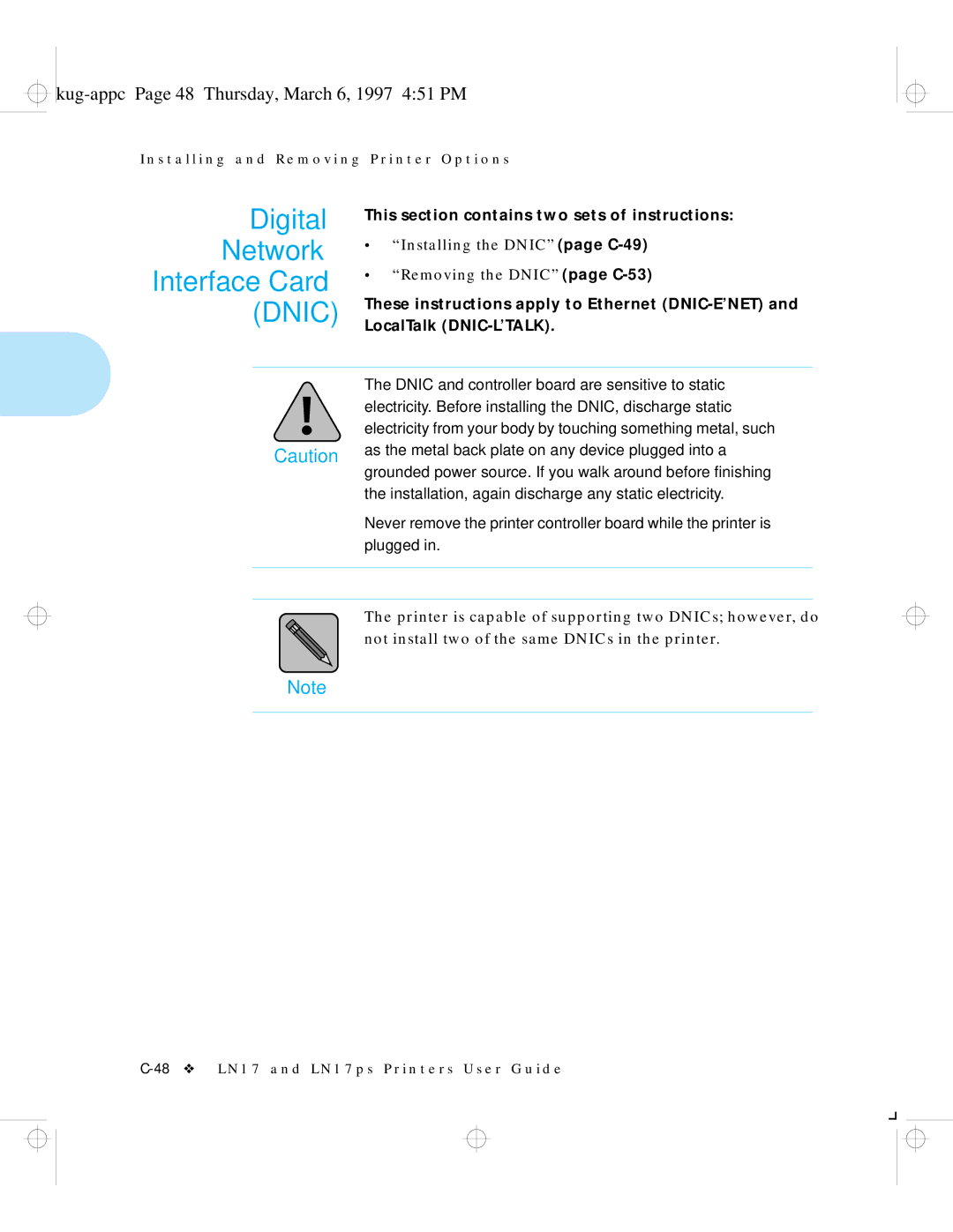 HP LN17ps manual Digital Network Interface Card, Kug-appc Page 48 Thursday, March 6, 1997 451 PM 