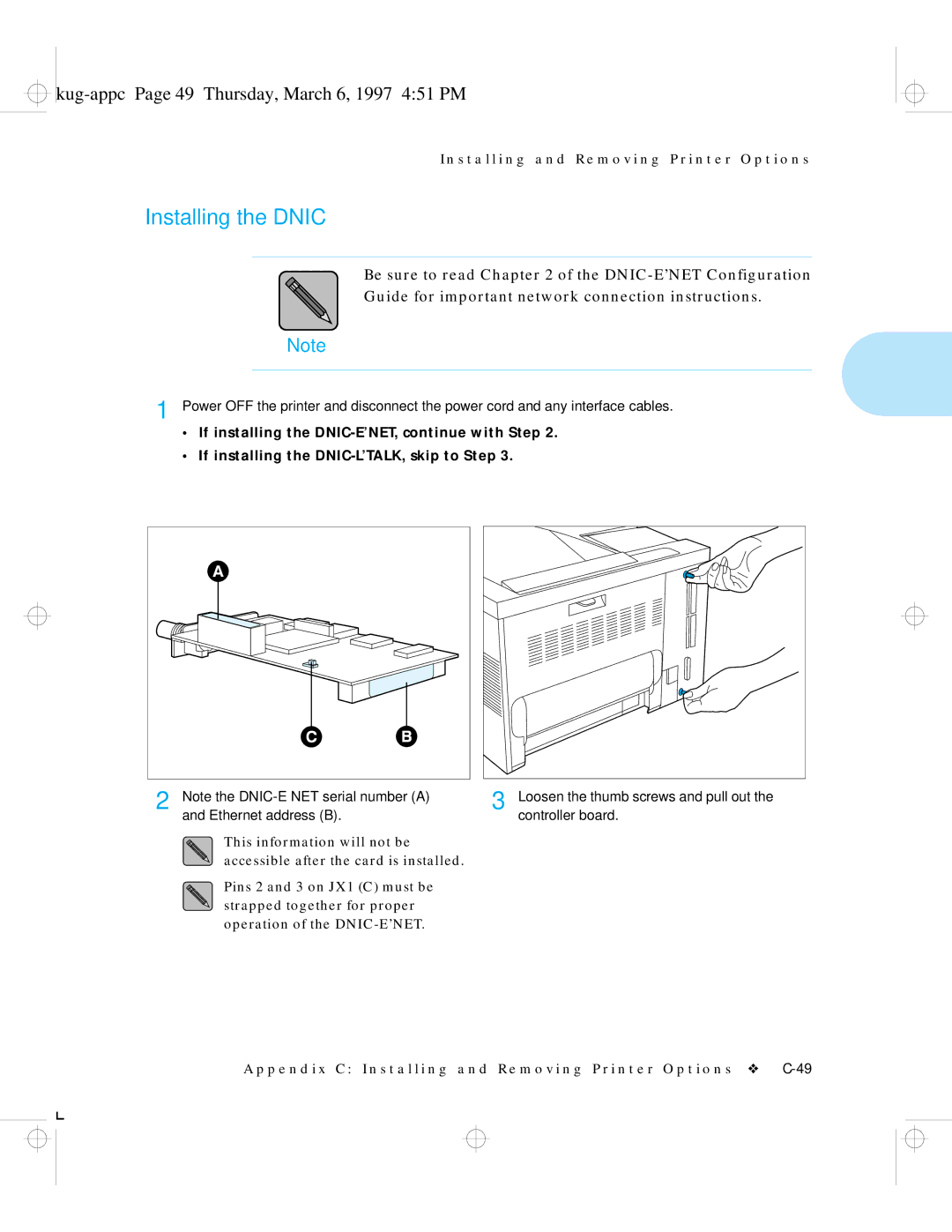 HP LN17ps manual Installing the Dnic, Kug-appc Page 49 Thursday, March 6, 1997 451 PM 