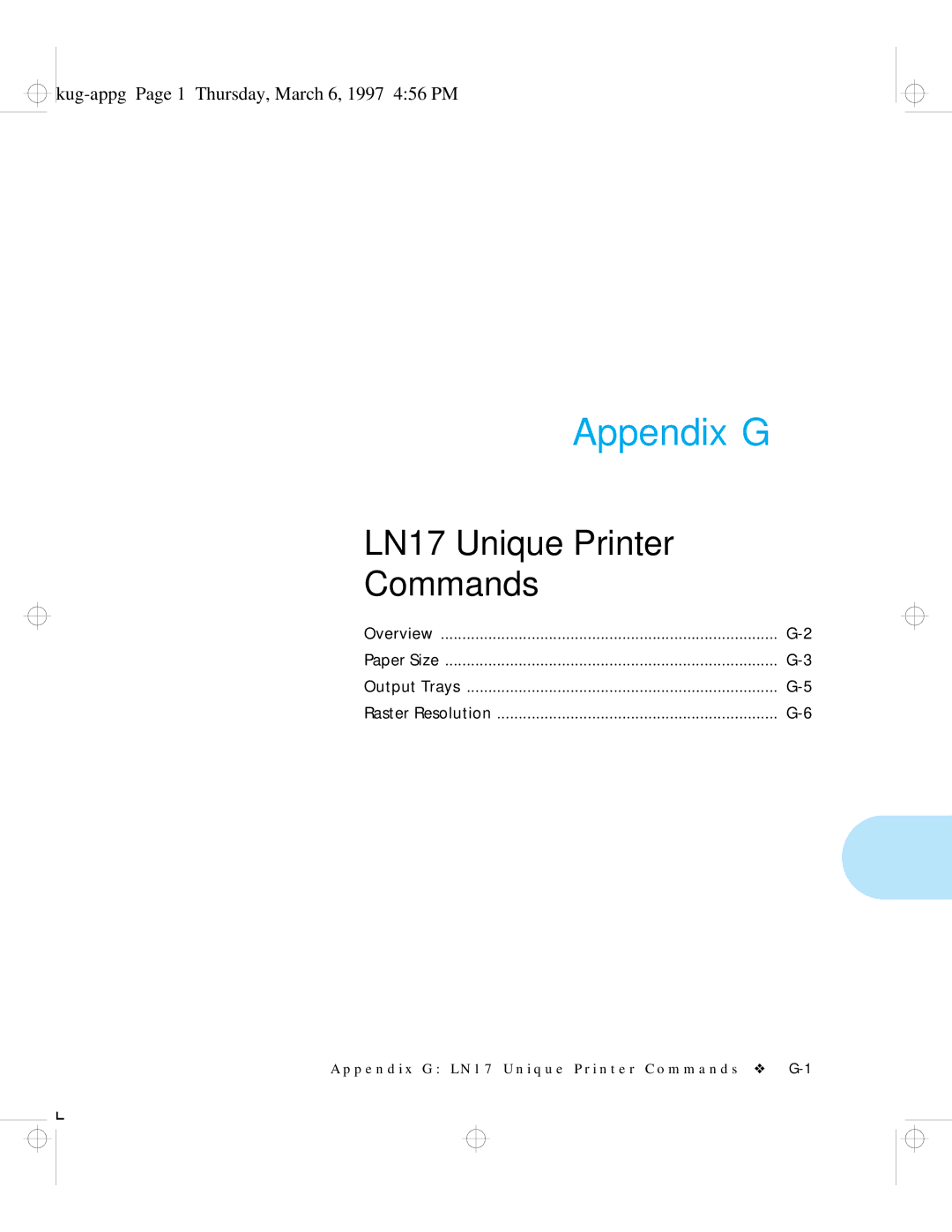 HP LN17ps manual Appendix G, Kug-appg Page 1 Thursday, March 6, 1997 456 PM 