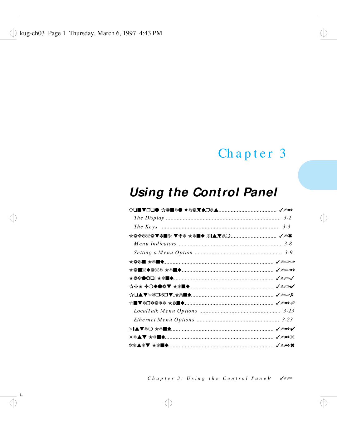 HP LN17ps manual Using the Control Panel, Kug-ch03 Page 1 Thursday, March 6, 1997 443 PM 