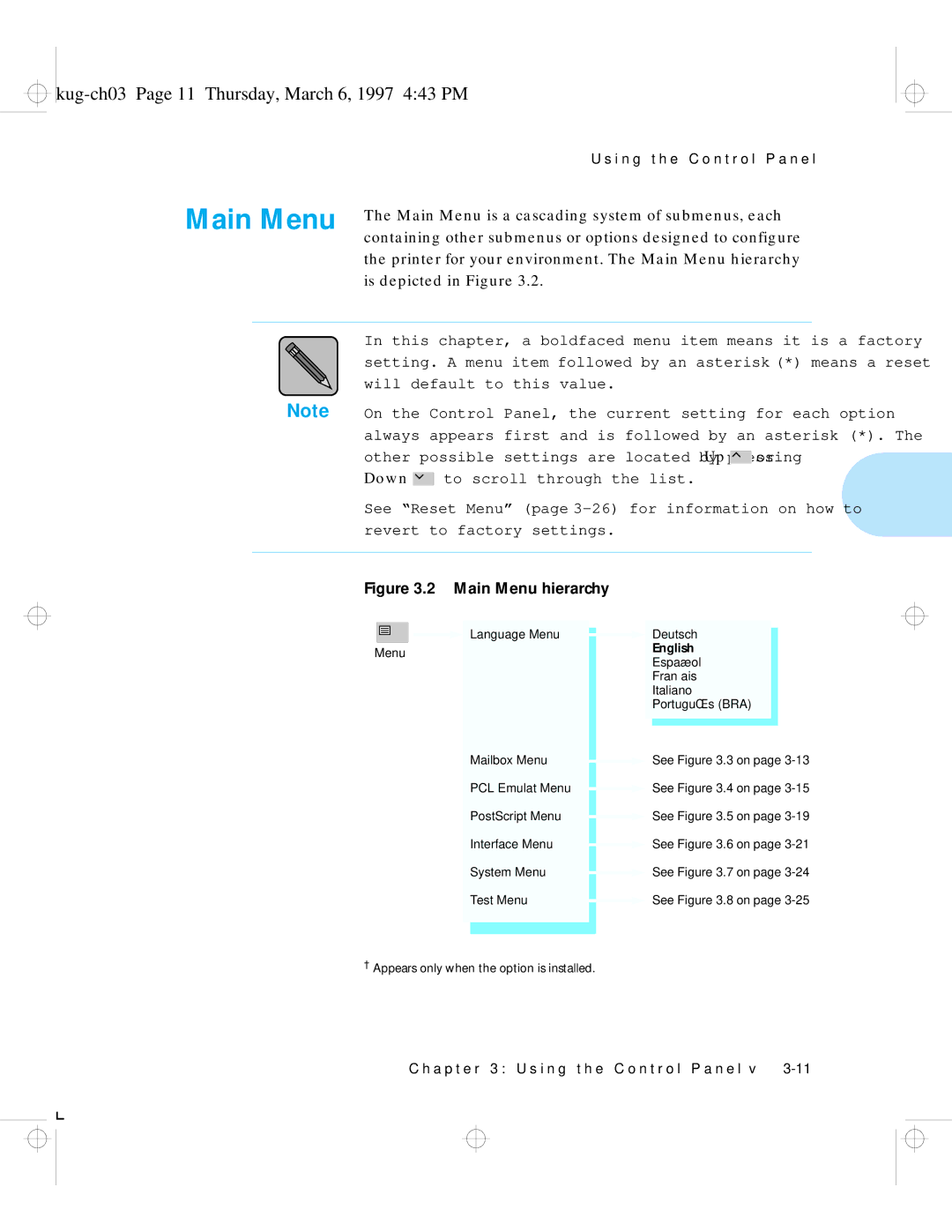 HP LN17ps manual Main Menu, Kug-ch03 Page 11 Thursday, March 6, 1997 443 PM 