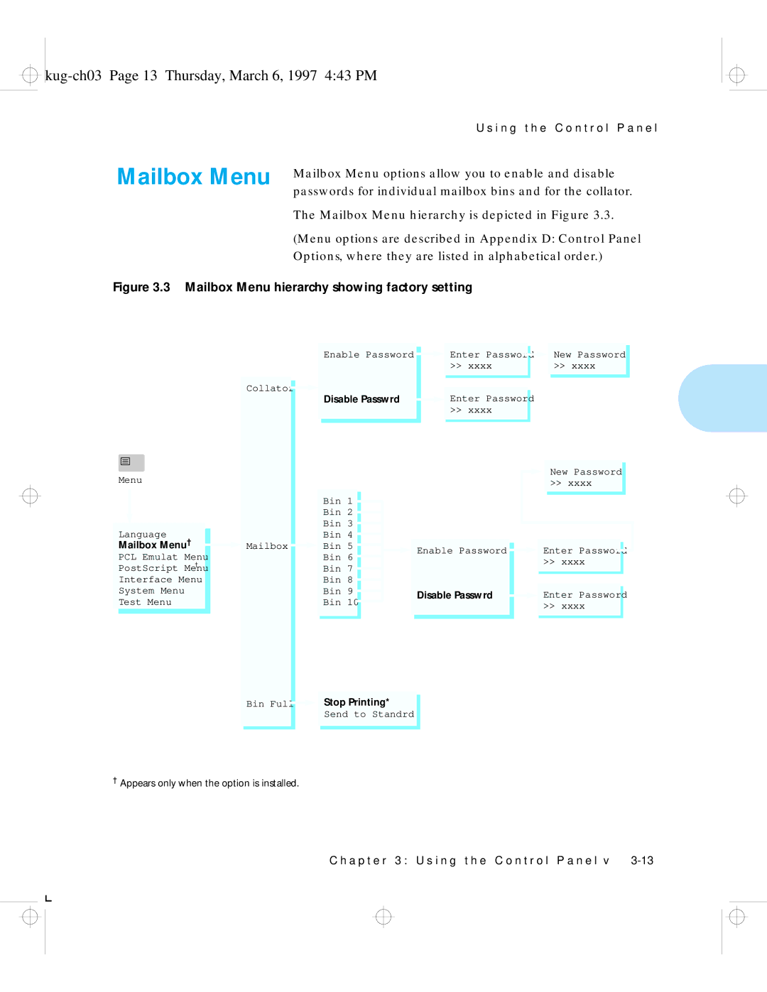 HP LN17ps manual Kug-ch03 Page 13 Thursday, March 6, 1997 443 PM, Mailbox Menu † 