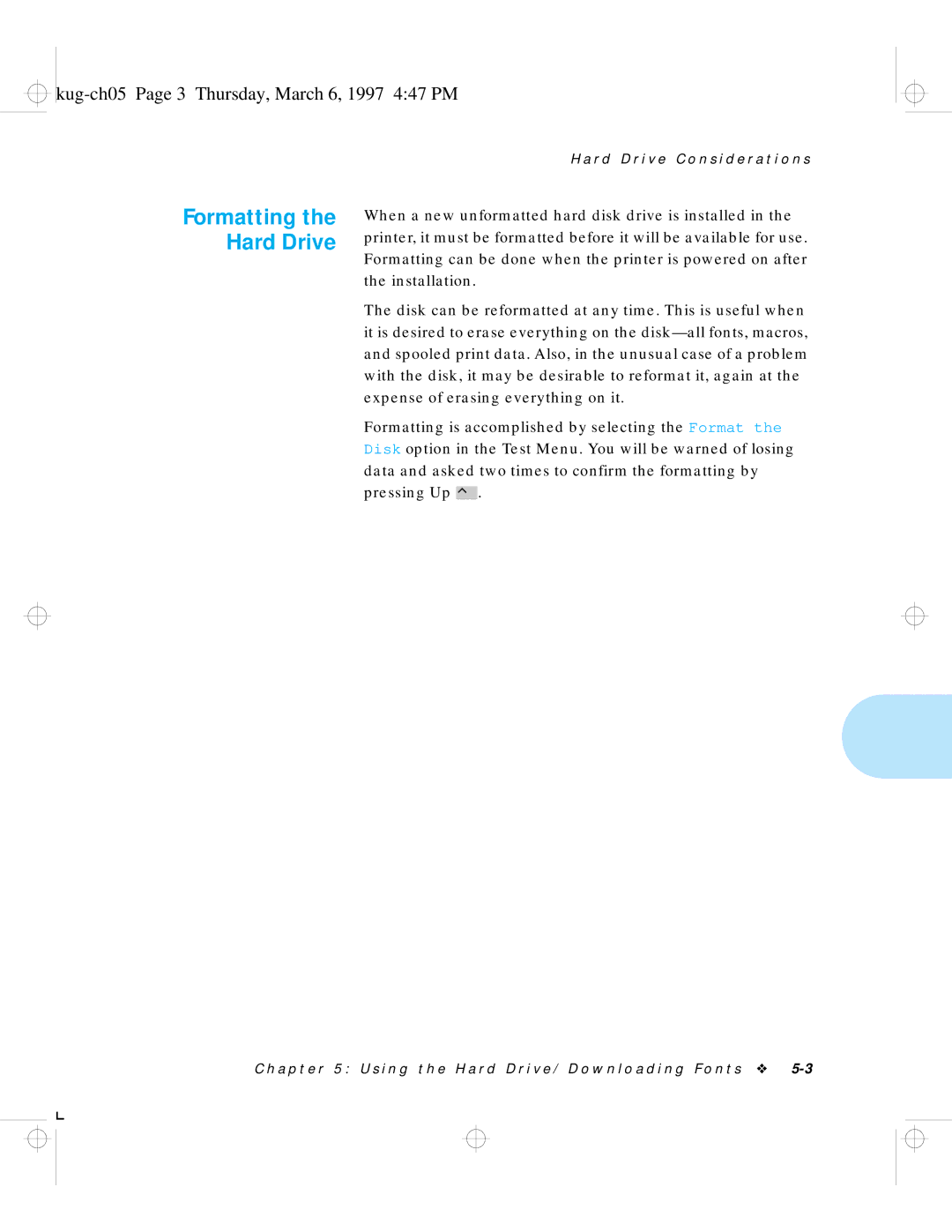 HP LN17ps manual Formatting the Hard Drive, Kug-ch05 Page 3 Thursday, March 6, 1997 447 PM 