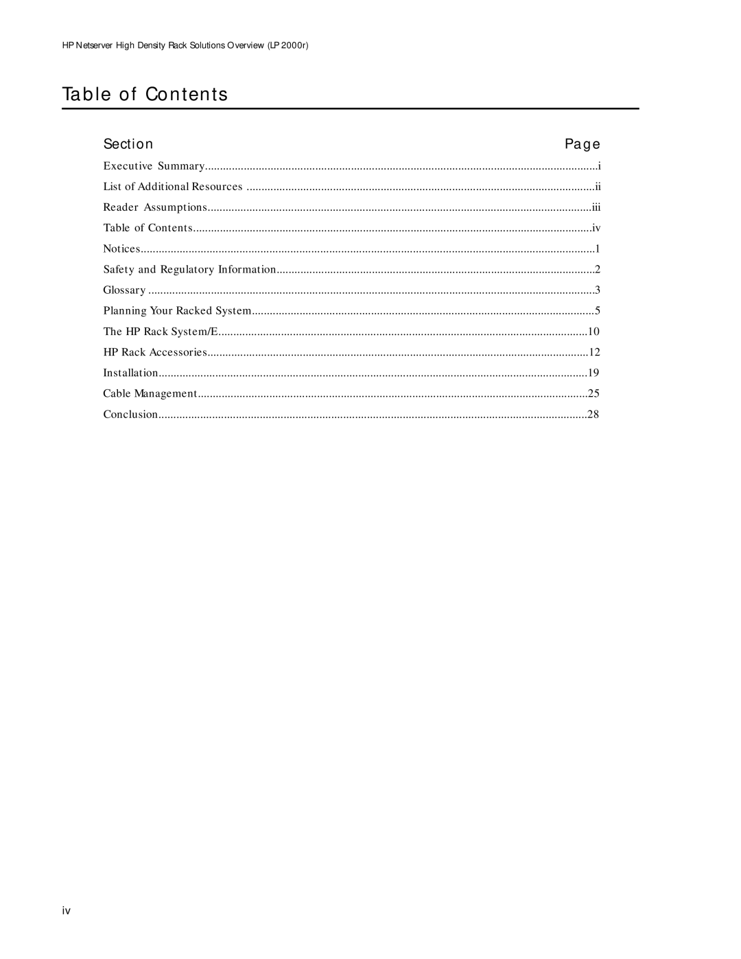 HP LP 2000r manual Table of Contents 