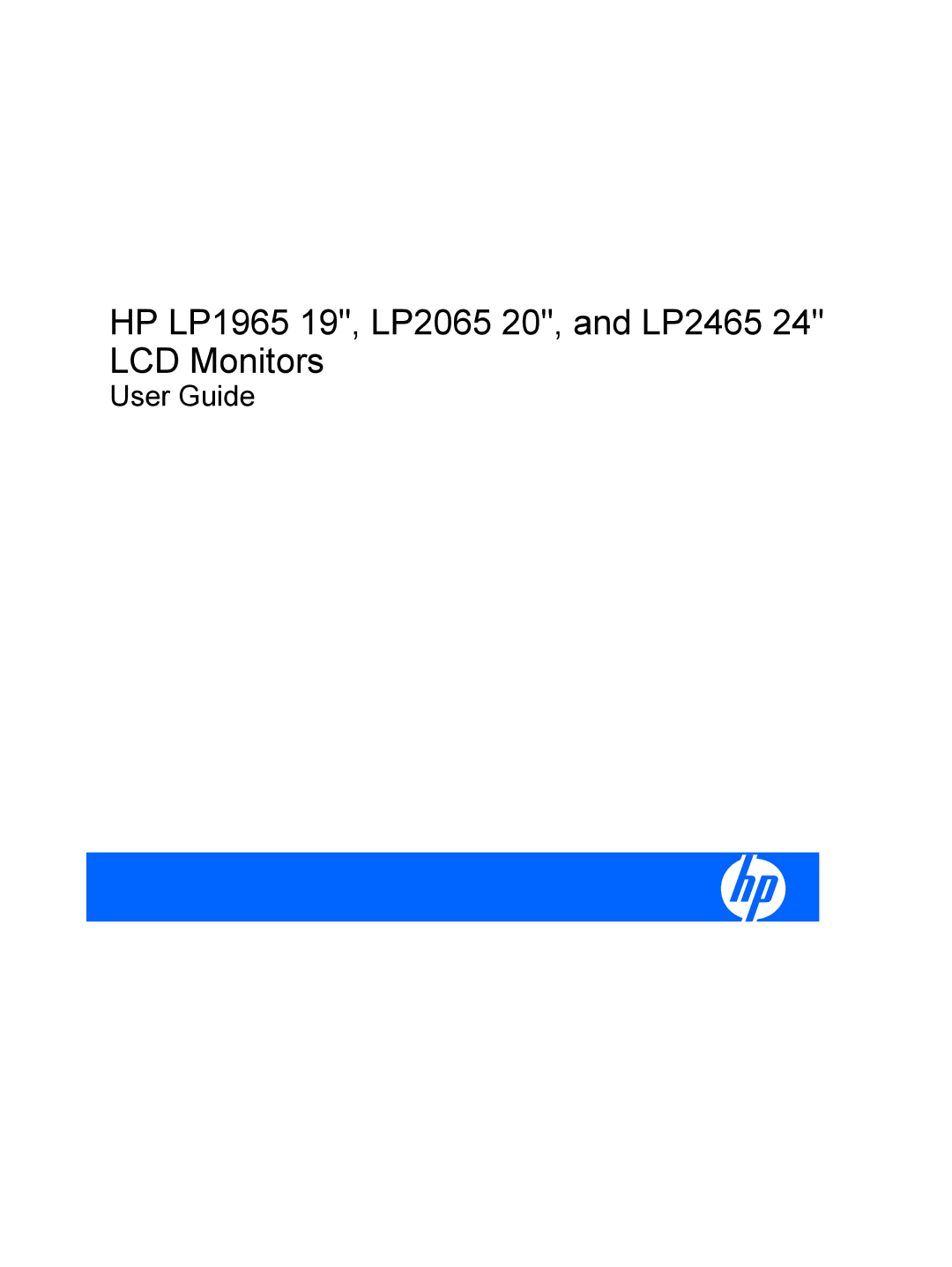 HP LP2065 20' manual HP LP1965 19, LP2065 20, and LP2465 24 LCD Monitors 