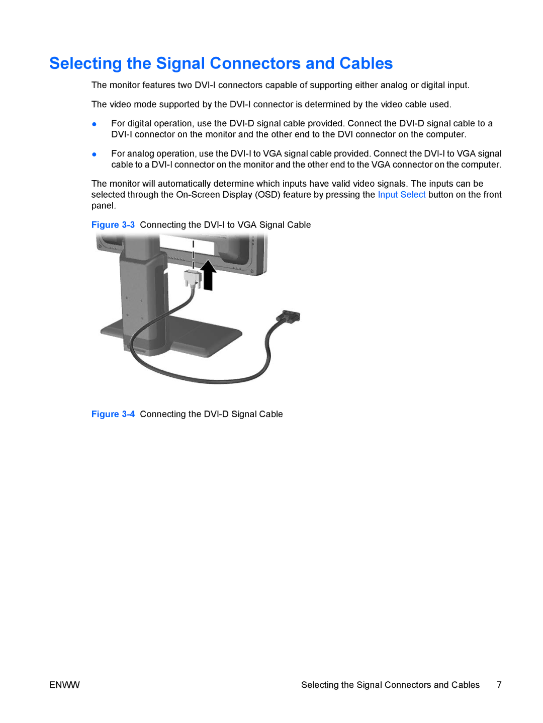 HP LP2465, LP2065 20' manual Selecting the Signal Connectors and Cables, 3Connecting the DVI-I to VGA Signal Cable 